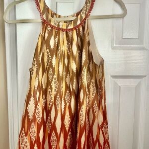 Sundance Boutique Graphic Embellished Tank Top Brown and Orange